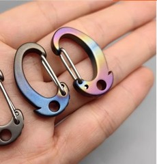 1 PC Small Titanium Alloy Carabiner Spring Snap Hook Clip w/ Keyring Key Holder