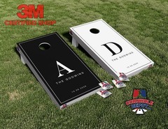 Custom Personalized Black and White Cornhole Board Vinyl Wrap Laminated Set