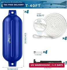 Boat Fenders 4 Pack 10 x 30 Inches Ribbed Twin Eyes Boat Fenders Bumpers for Doc
