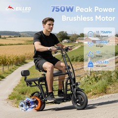 EILLEO 14″ Electric Scooter w/ Seat & Carry Basket 21Miles Range For Pet Dog/Cat