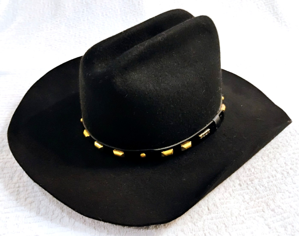 ⚫ Western Style Eddy Bros Cowboy Hat 100% Wool Felt Black Leather Band 6 3/4″
