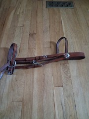 WESTERN TAN GENUINE LEATHER BITLESS BRIDLE W/LACED REINS &BUCKLED END