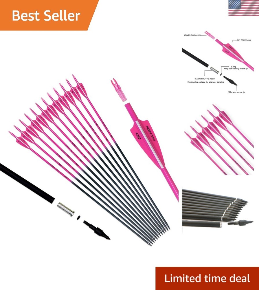 Durable 30-Inch Carbon Arrows – Perfect for Hunting & Target Practice, 12 Pack