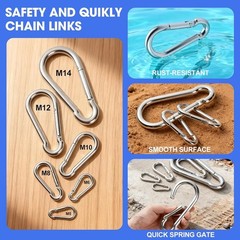 10Pack 5.5 Inch Heavy Duty Carabiner Clips Spring Snap Hooks for Swing 1/2″ 12m