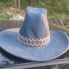 SS Denim Western Hat 100% Cotton Blue Multicolor Zigzag Band Made in USA