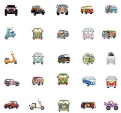 50pcs Micro Bus & Transporter Sticker Pack 60’s 70’s style Bus ~ Free Shipping