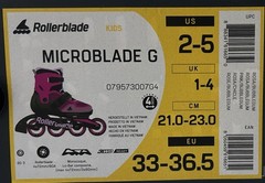 Rollerblade Microblade G Kids Adjustable Inline Skates US 2-5 Pink/Black