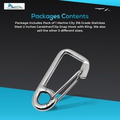 MARINE CITY 316 Stainless Steel Carabiner Spring Snap Hook with Ring (2 inch)
