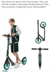 Wayplus Kick Scooter Aqua For All Ages. Foldable Lightweight Non Slip Deck…