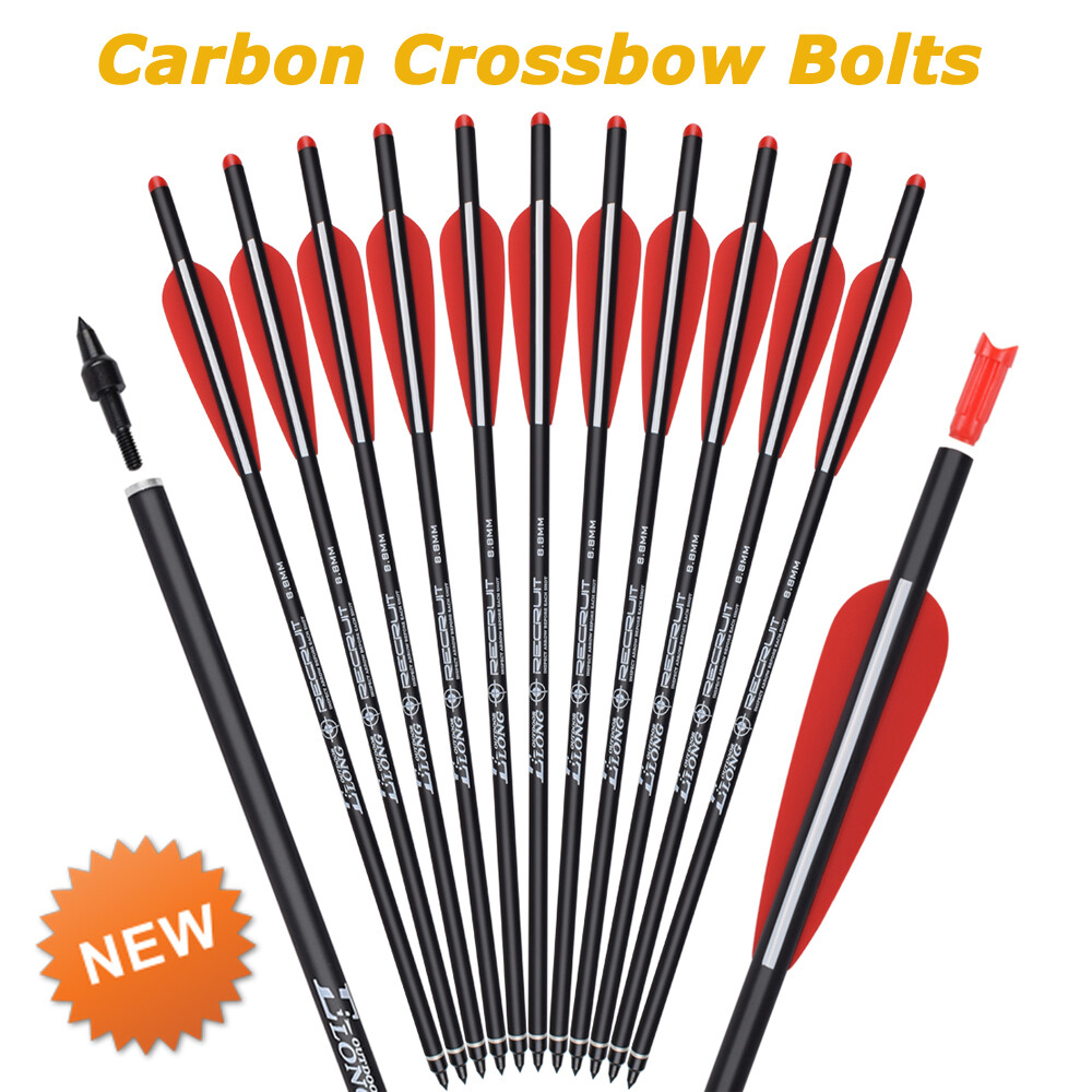 12pcs 20inch Crossbow Bolts Carbon Arrows With 4″ vane 8.8mm Shaft Shooting USA