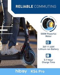 Hiboy KS4 Pro Electric Scooter 500W Motor 25 Miles Long Rang 19MPH Kick eScooter