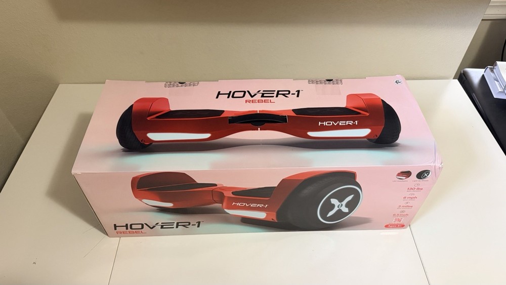 Hover-1 Rebel Kids Hoverboard with LED Headlight, 6 MPH Max Speed – Red