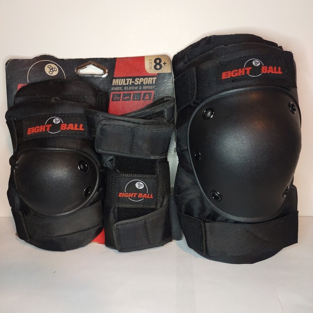 Eight Ball Multi-Sport Knee Elbow Wrist Pads Kid 8+ 3 Pack Combo Guard Black