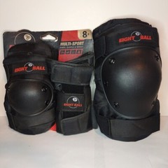 Eight Ball Multi-Sport Knee Elbow Wrist Pads Kid 8+ 3 Pack Combo Guard Black