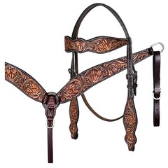 Western Headstall and Breast Collar Set HILASON Tooled Leather Horse Bridle Tack