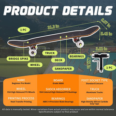 Professional Double Kick Skateboard, 31 Inch Maple Deck, ABEC