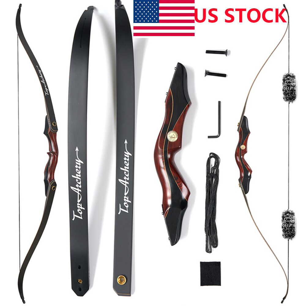 60″ Takedown Recurve Bow 25-50lbs Left Hand 15″ Wooden Riser Outdoor Hunting Bow