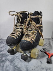 Moxi Panther Black Suede Quad Roller Skates Leopard Clear Wheels W/ Wrench