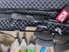 HUGE Airsoft Starter Kit! JG 0512MG Tactical AK-47 + Mask, Gloves, BBs, and More
