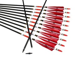 12PCS Red Turkey Feather 31 inches Carbon Arrows Replacement Tips Targeting A…
