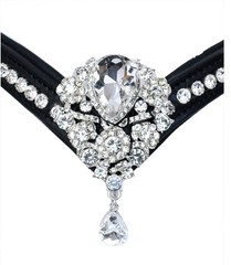Crystal Teardrop Horse Browband Black Leather Bling Rhinestone Bridle Tack
