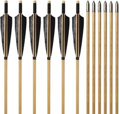 12PCS Wooden Archery Arrows – 33″ Shaft, Real Turkey Feathers for Longbow