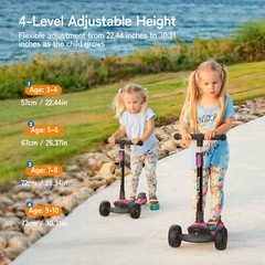 Besrey Kick Scooter 3 Wheel Scooter for 2-10 Years Girls and Boys,Pink