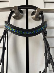 Padded Black Bling BrowBand English Dressage Flash Horse Bridle W/Kimberwick Bit