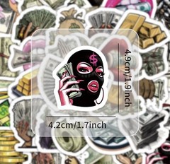 25Pcs Random Funny Money Dollar Pattern a Cartoon Graffiti Waterproof Stickers