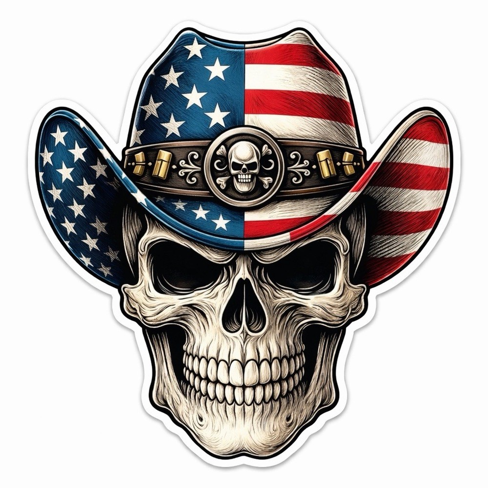American Flag Cowboy Hat Skull Grim Reaper Sticker Country Decal