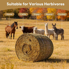 5×5 FT Round Bale Hay Net for Horses & Goats, Heavy Duty Knotless Slow Feed Hay