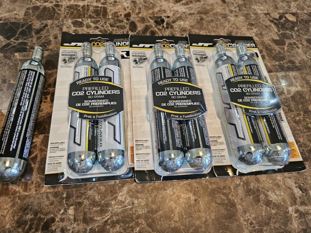 JT 40297 Silver 90 Gram Prefilled CO2 Cylinders For Paintball *7 Tubes Total