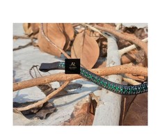 Brown Leather Curved Horse Browband Green Crystal Rhinestone For English Bridle