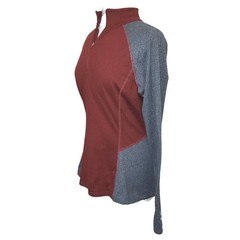 Noble Equestrian Athena Merlot Red Gray Quarter Zip Equestrian Riding Fleece