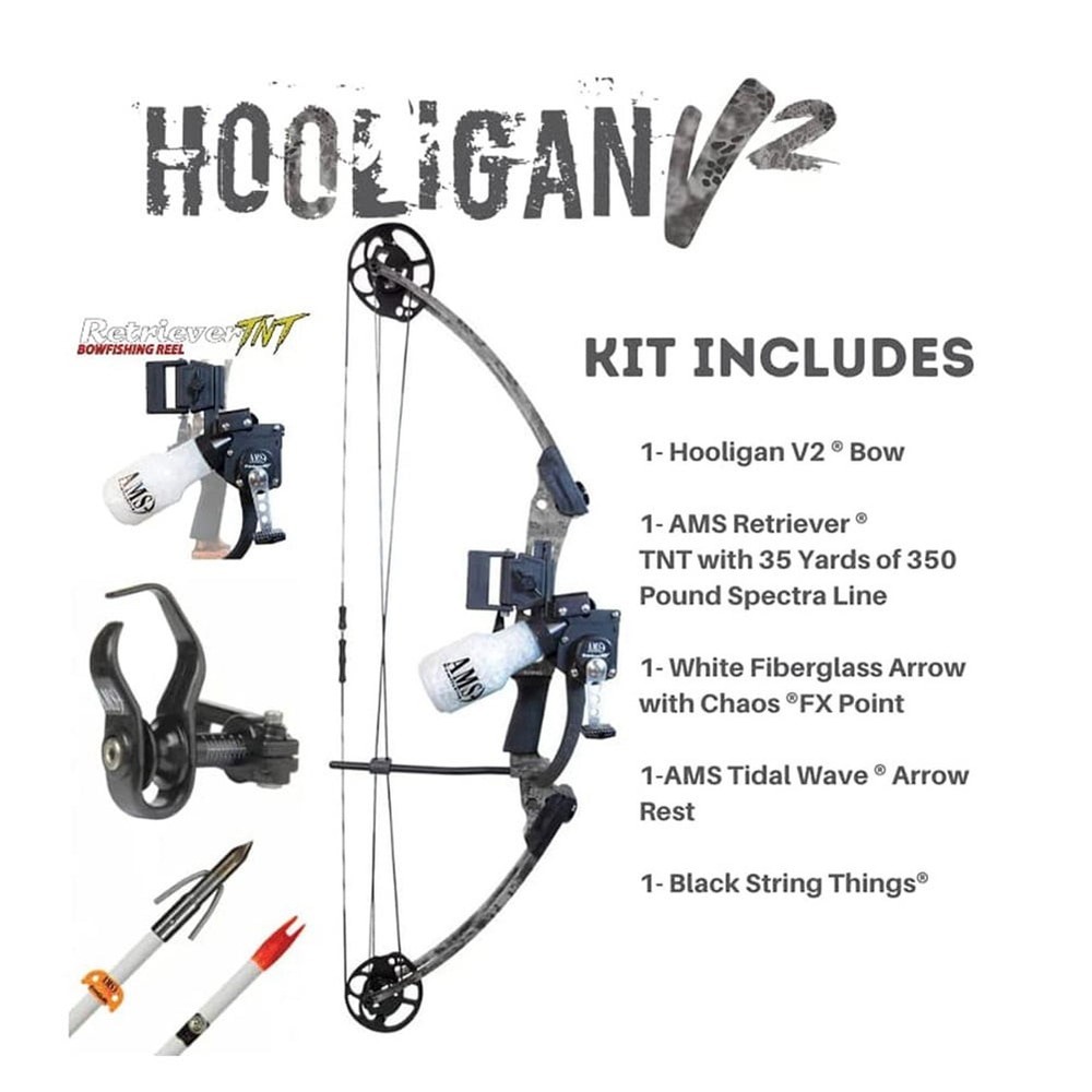 AMS BOWFISHING Hooligan V2 LH Complete Bow Kit (B825-LH) Brand New Left Hand