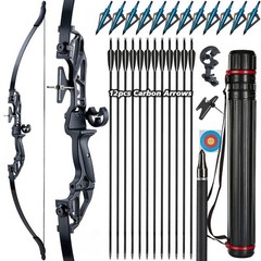 55lbs 53″ Takedown Recurve Bow Carbon Arrows Kit Archery Hunting Shooting Target