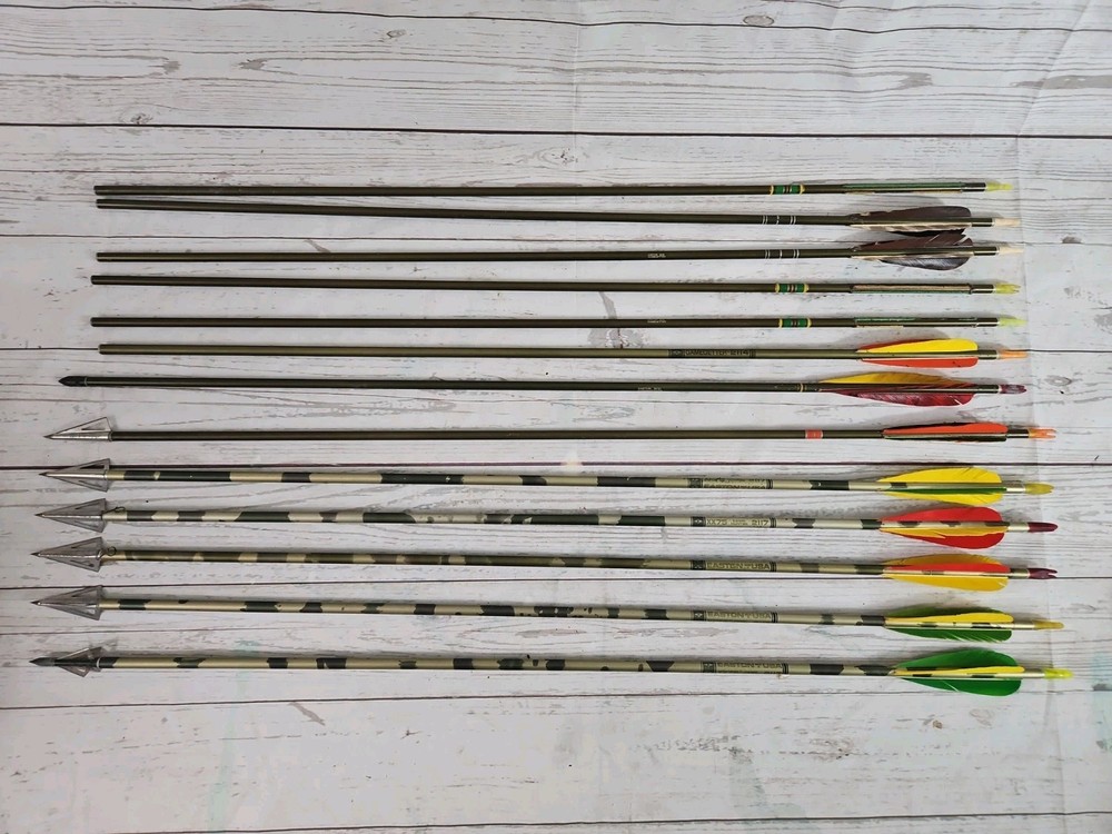 Easton Aluminum Arrows 5 XX75 + Bradheads Camo Hunter 7 Gamegetter 1918 29.5″