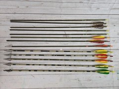 Easton Aluminum Arrows 5 XX75 + Bradheads Camo Hunter 7 Gamegetter 1918 29.5″
