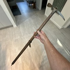 Antique Ice Axe 32.5” Long 9.5” Head Appears unknown wood Shaft, From Japan