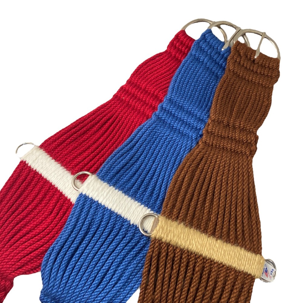 🌟Mohair Blend 27 Strand Double Weave Roper Horse Cinch, Blue Red 32″ 34″ 36″