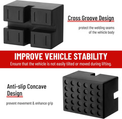 4-Pack Solid Rubber Pinch-Weld Blocks for Auto Lift Jack Stand Protection