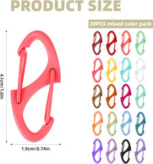 20 Pcs Alloy S Carabiner Clips, Dual Opening Design, Keychain Spring Snap