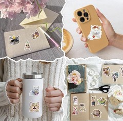 5Pcs Random Holographic Glitter Cat Meme Kitten Cartoon Waterproof Stickers