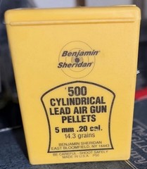 Benjamin Sheridan 5mm .20 Cal Cylindrical Lead Air Gun Pellets, 435 Count Vtg