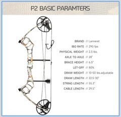 Lanneret Compound Bow P2 White Marble Draw Weight 10-50 Lbs, Length 22.5-30”