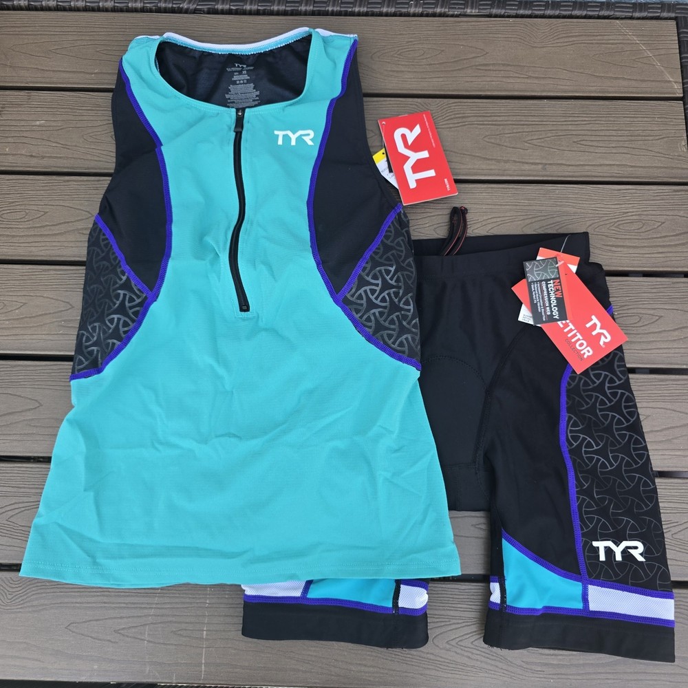TYR Women Purple/black/turquoise Tri Tank (XS) 6 in Pad Short (S) New