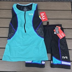 TYR Women Purple/black/turquoise Tri Tank (XS) 6 in Pad Short (S) New
