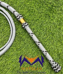 Nylon Bullwhip, Light Grey and Black: Australian Style, Size 4ft-12ft