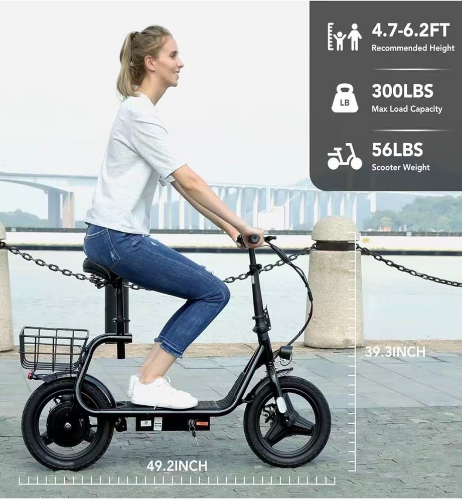 Electric Scooter with Seat for Adults, Peak 444W Motor, 28-35 Miles Range eScoo