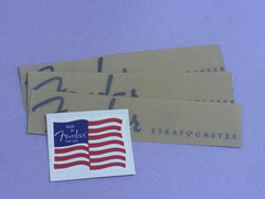 3-Piece Rub-on Metal Guitar Logo Decal Sticker For Fender STRATOCASTER Free flag